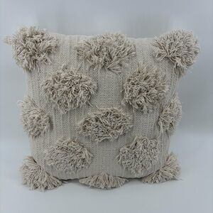 Barrio Shaggy Dot‎ Fringe Pillow 18" Textured Cream Throw Pillow
